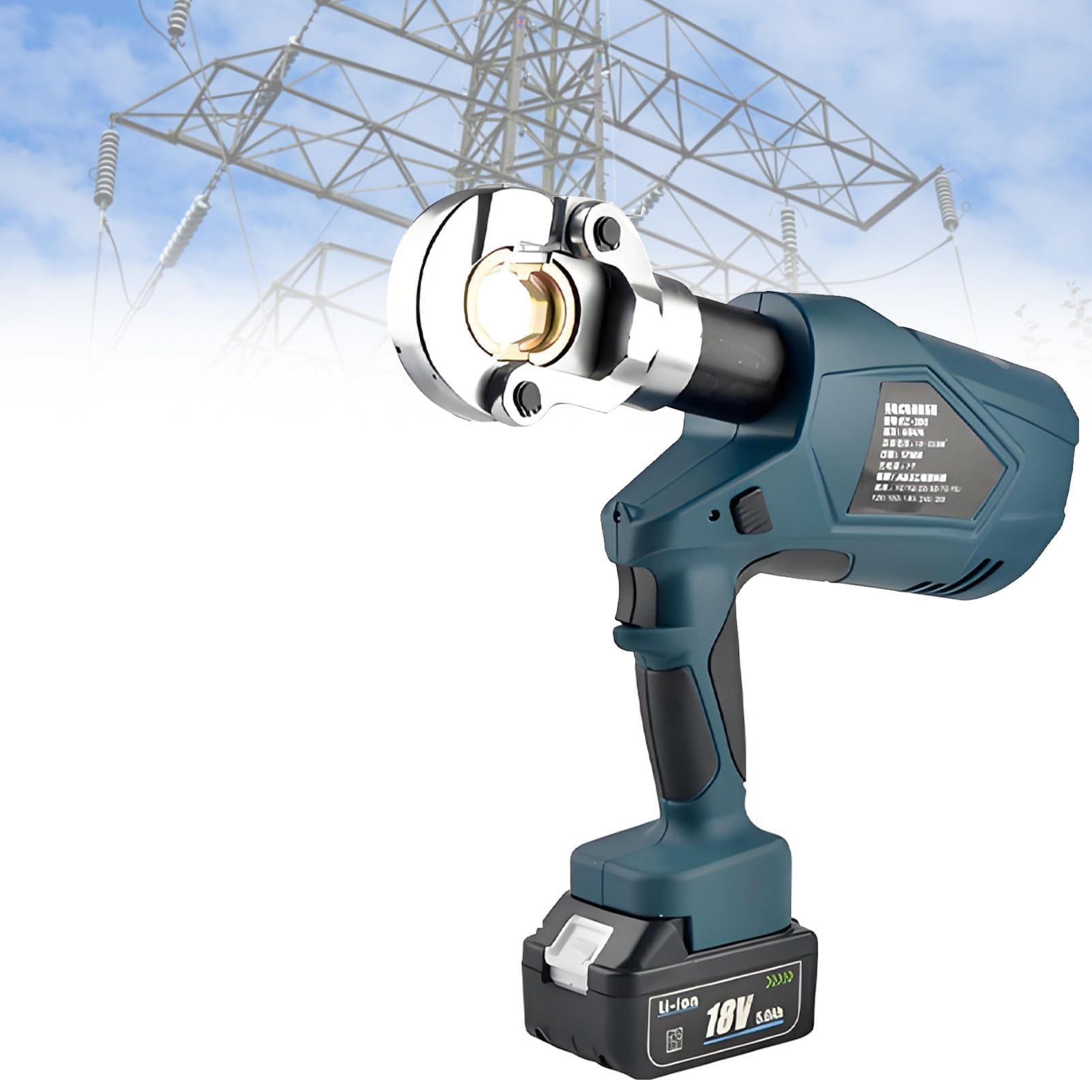 Crimpadora a batería, Kit de Herramienta de crimpado hidráulica eléctrica Profesional, Conectores de Cables eléctricos de 360°, con 12 Pares de Matrices. EZ/300