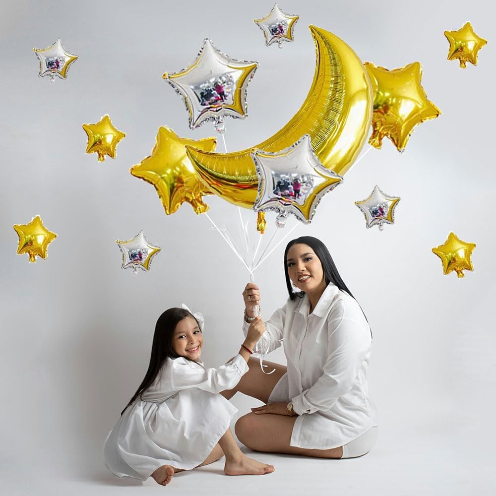 12 pcs 36inch Big Gold Moon Balloons and Silver Star Foil Balloon image 3