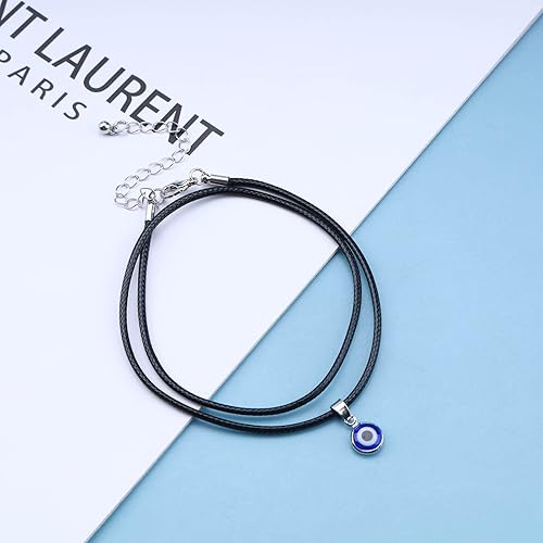 Miniatura 4 de Gargantilla de ojo turco de Bohemia, collar de cuerda de cuero negro, collar vintage con dije de ojo turco redondo, collares de cadena para mujer