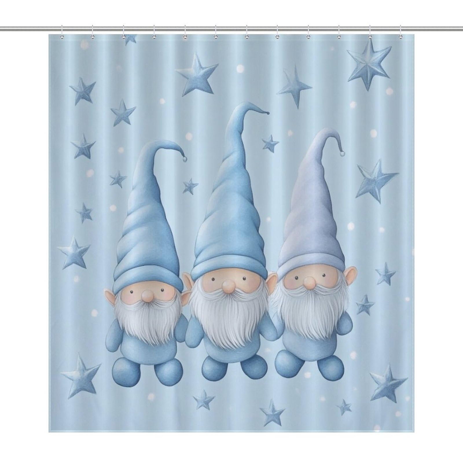 Rideau de douche motif gnome étoiles neige lavable bleu rustique 183cm