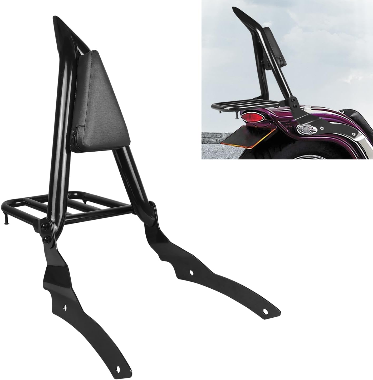Motorcycle Detachable Sissy Bar Backrest with Luggage Rack Compatible with for 1996-2017 Yamaha VStar 650 400 Dragstar 650 400 Custom Passenger Backrest and Back Rest Pad