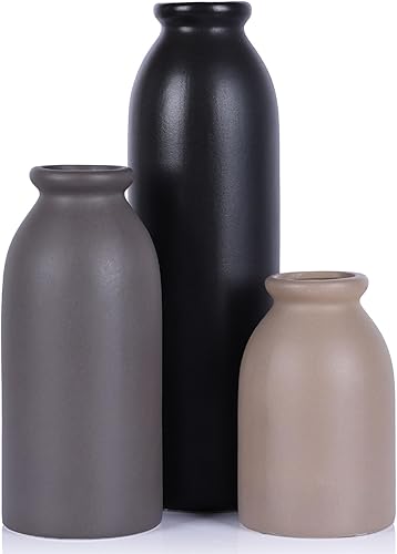Juego de 3 jarrones de cerámica mate, estilo rústico moderno, jarrones decorativos para mesa de comedor, estante, dormitorio, sala de estar, cocina,