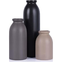 Matte Ceramic Vase Set of 3 - Modern Rustic Farmhouse Style, Decorative Vases for Dining Table, Shelf, Bedroom, Living Room, Kitchen, Office, Bathroom, Mantle, Centerpiece Decor Neutral