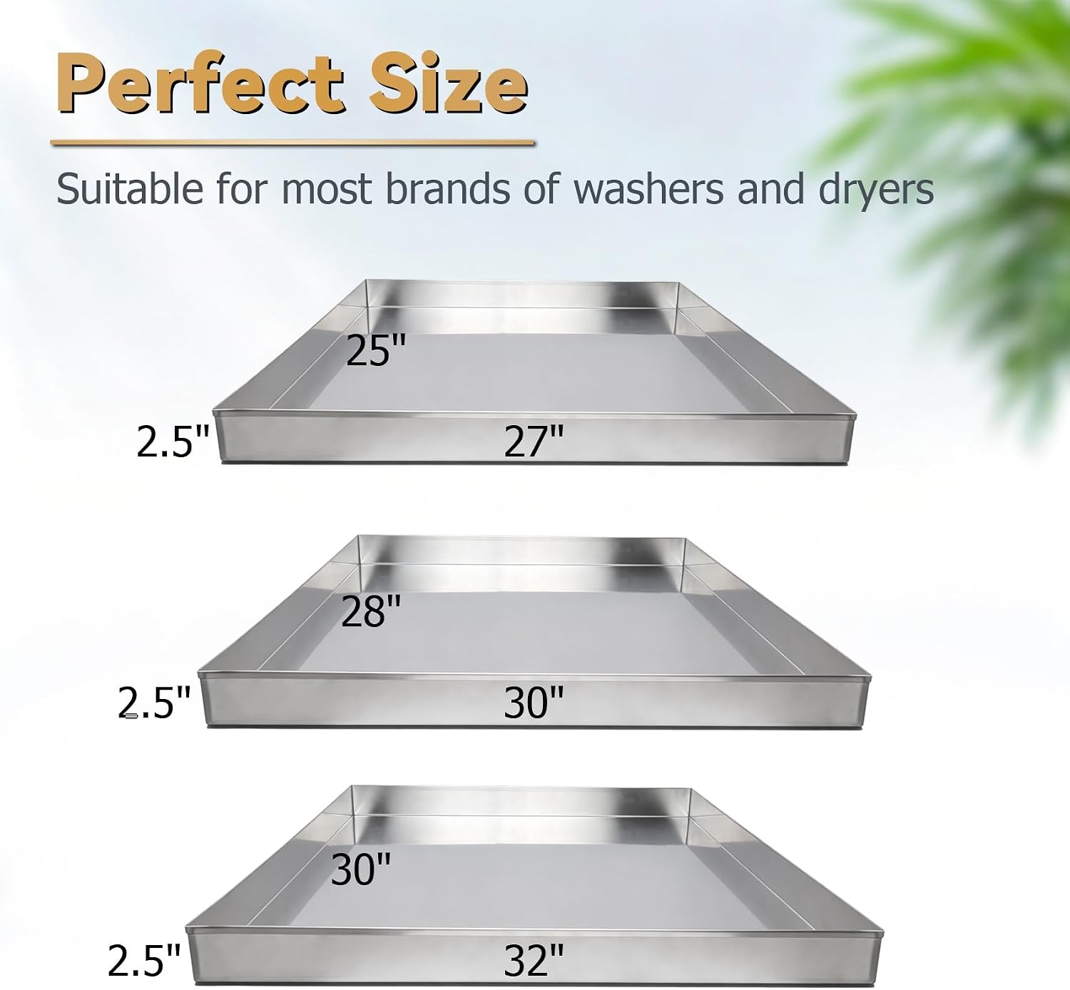 Washing Machine Drain Pan 30"x28"x2.5", Stainless Steel with Anti-Slip Pad
