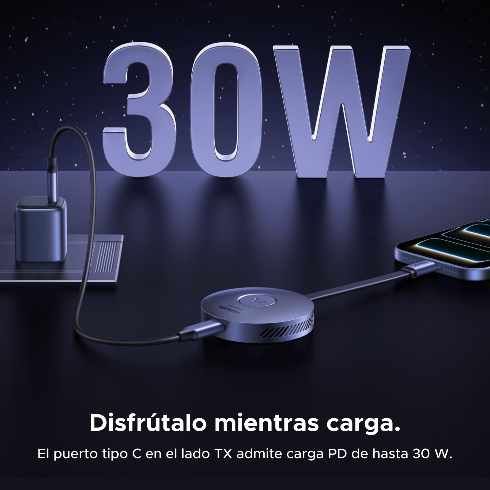 UGREEN Trasmettitore e Ricevitore HDMI Wireless USB C TX HDMI RX Magnetico 1080P 60Hz 50M Plug Play 5G WiFi Trasmissione PD 30W Compatibile con iPhone 17 Pro Max Air 16 Macbook Air Pro iPad Monitor