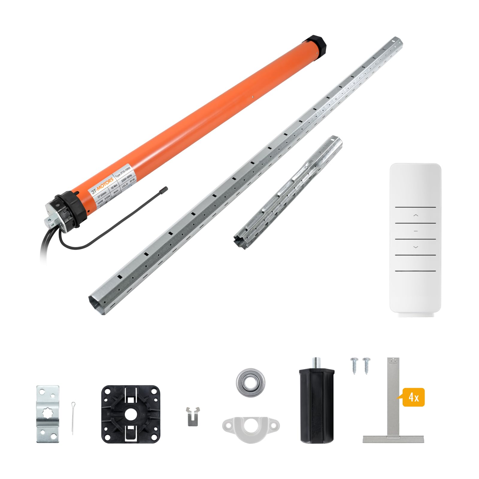 3T-MOTORS Funk-Rollladenmotor Komplettset mit Fernbedienung HSZ1, SW40 Welle 1,40 m, 3T35-10RBX (Zugkraft 10 Nm/25 kg) Rollladenantrieb mit elektronischen Endschaltern, bidirektional