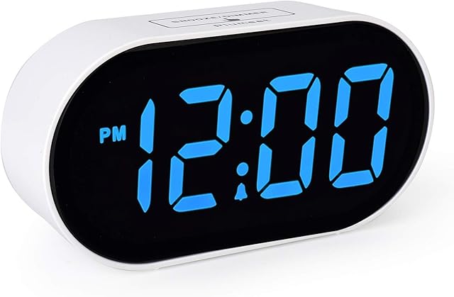 Digital Alarm Clock - Plumeet LED Clocks with Adjustable Brightness Dimmer and Alarm Volume - Blue Digit Display 12-24 Hrs - Kids Clocks with Snooze USB Port Phone Charger (Baby Blue)