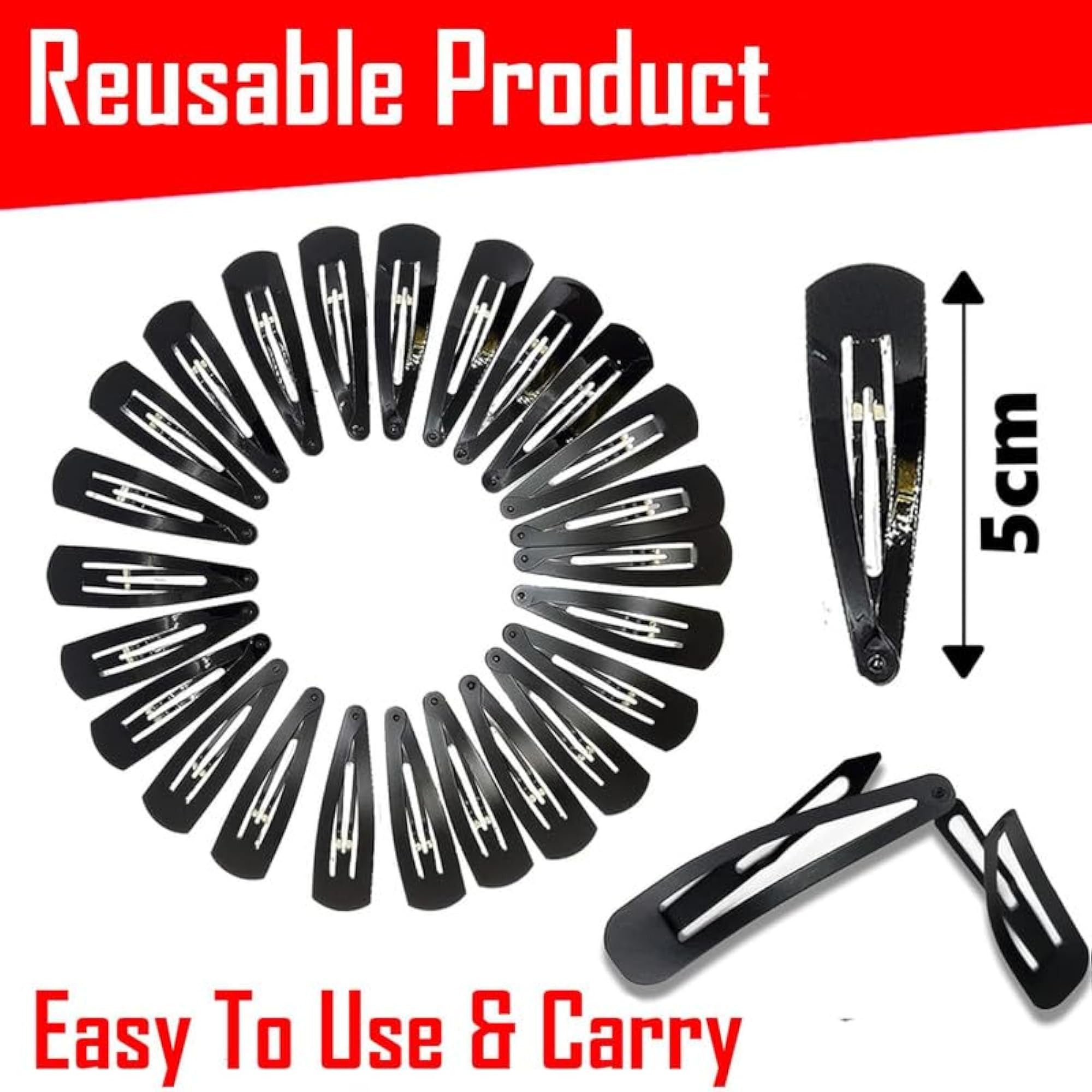 26pc Premium Black Hair Clips for Women & Girls, Medium