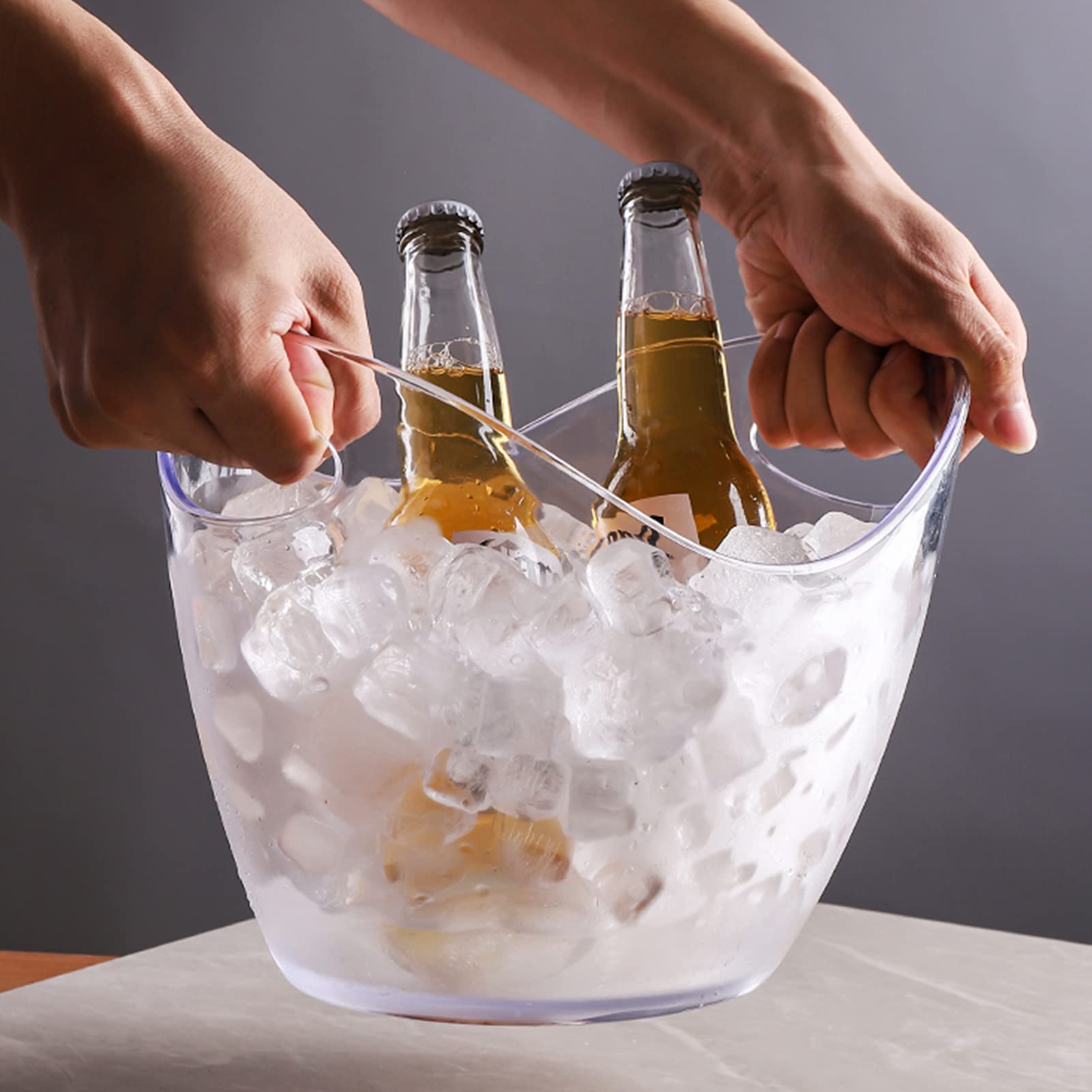 Cubo para Bebidas con Asas, Cubo Grande para Hielo, Ideal para familias, Fiestas, barbacoas y picnics, Transparente, 8 l, Morado