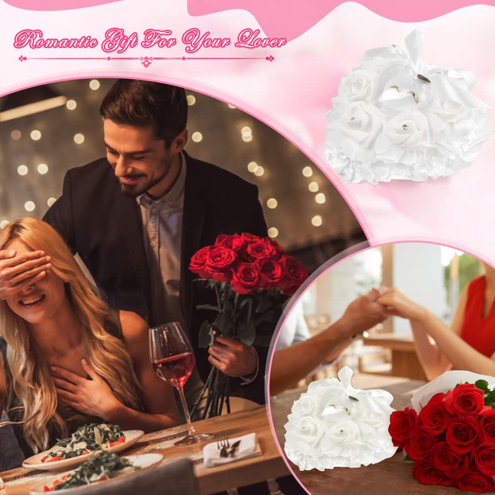 Cuscino Portafedi Matrimonio DOUSELLA A Cuore - Bianco Con Rose E Strass
