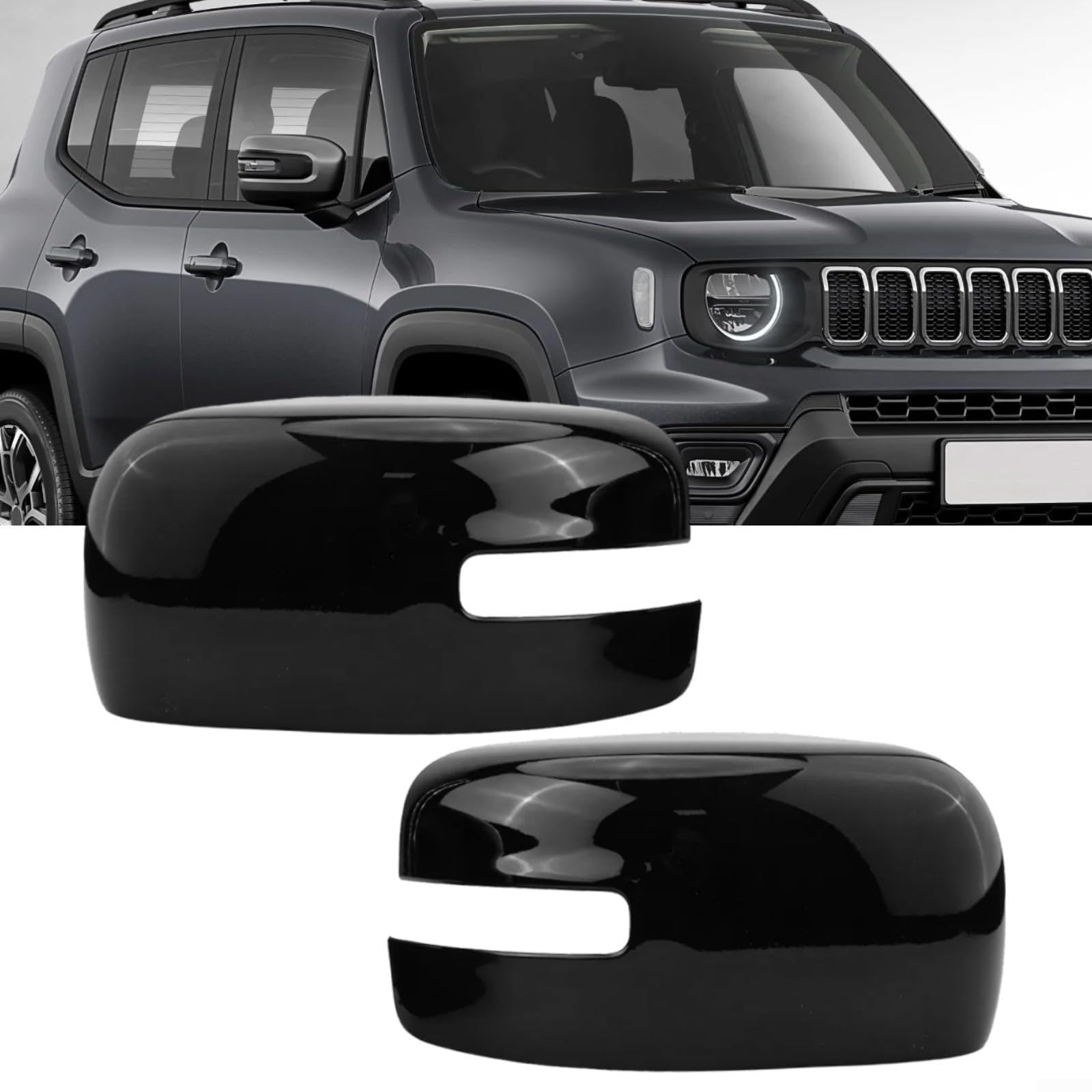 Besttoolifes Coppia di calotte per specchietto laterale di ricambio per Renegade (2015-2022), in plastica ABS nera lucida