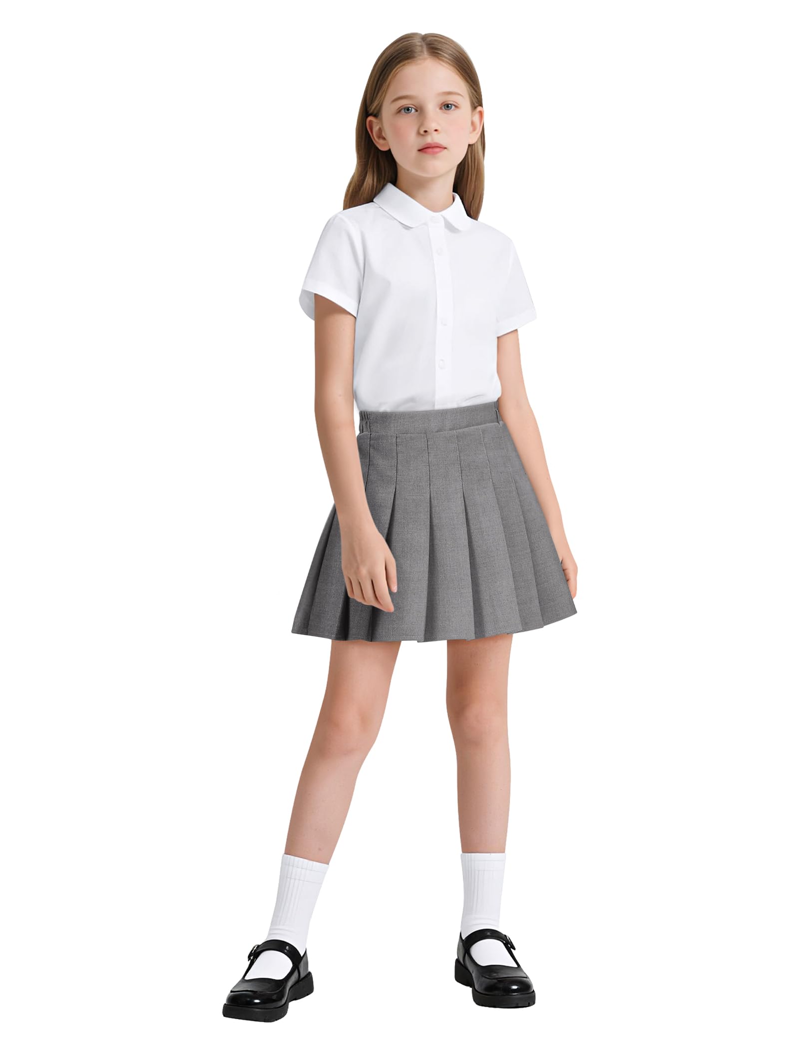 Auranso Falda plisada para niñas, uniforme de tenis con cintura elástica, falda a cuadros, 4-14 años