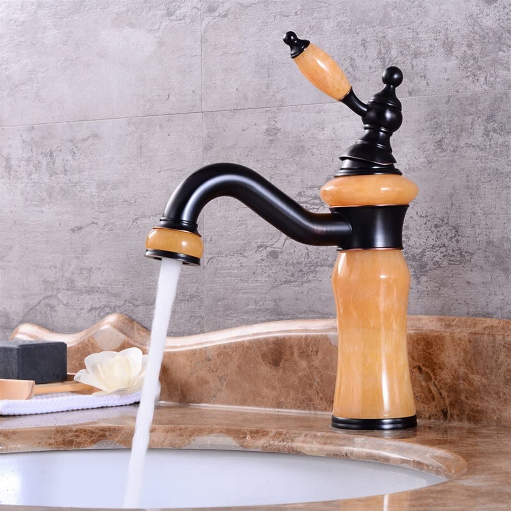 DMUZZSQJ Faucets,Basin Mixer Tap Basin Faucet Bathroom Sink Faucet, Single Handle Brass and Jade Vintage Hot Cold Mixer Tap Crane Orb Finished for Bathroom Kitchen(Yellow)