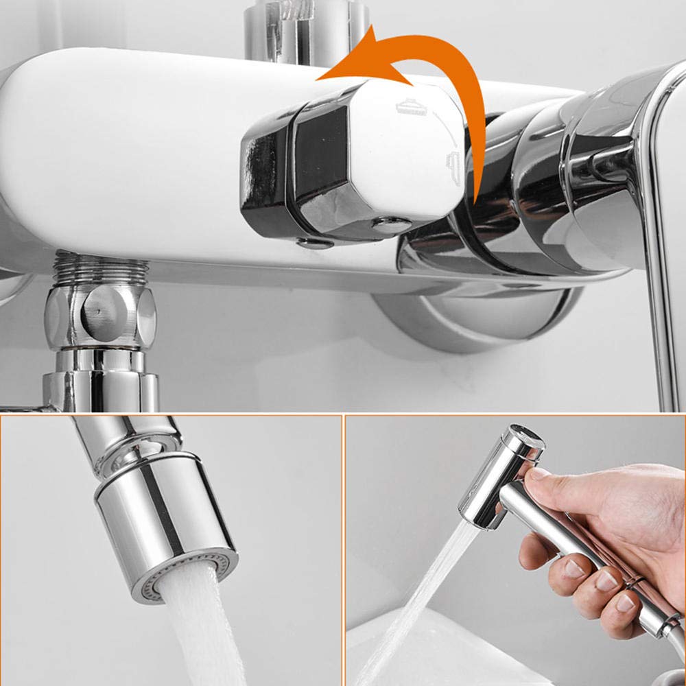Giratorio de Grifo de Cocina de Pared, Fregadero de Cocina Lavadero Latón Cromado en Pared con Ducha Grifo de Agua Frío y Caliente-Cromo