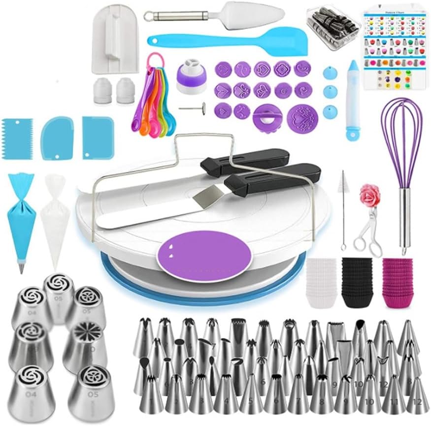 203 Piece Set Of Flower Mouth Turntable Cake Baking Cream Flower Bag Carving Sugar Flipping Tool Set