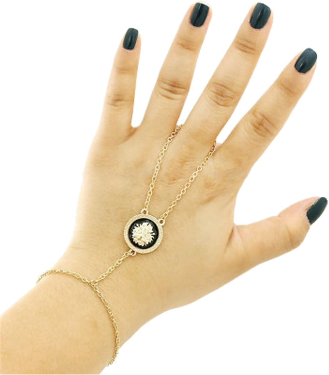 Adjustable Ring-Silver Tone wedding lion head finger chain bracelet