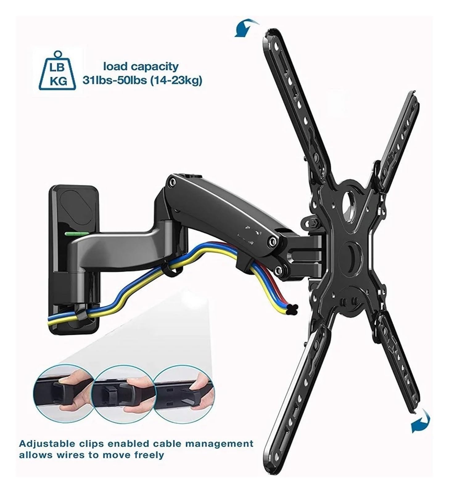 F300 F450 F500 Ramię do monitora z pełnym ruchem Uchwyt ścienny do telewizora z regulowaną sprężyną gazową do monitora LCD LED 24 "-60" (F300 for 24-35in TV)