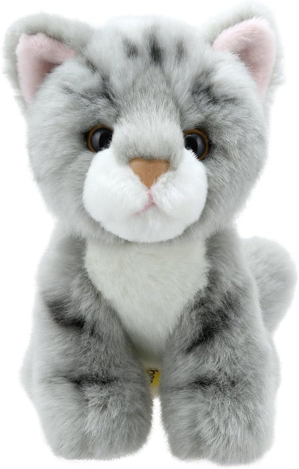 Wilberry Cat Soft Toy - Grey Stripped Friendly Mini Plush Kitten - Realistic Cuddly Animal Toy for Children & Adults - 14cm