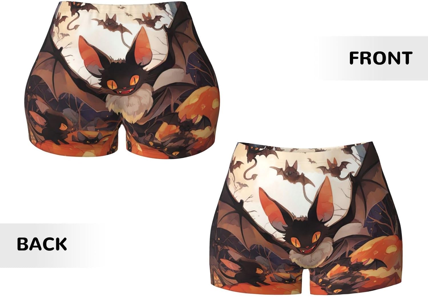 Halloween Bats Grey Print Elastic Workout Shorts for Women,Running Shorts,Perfect for Fitness and Daily Wear