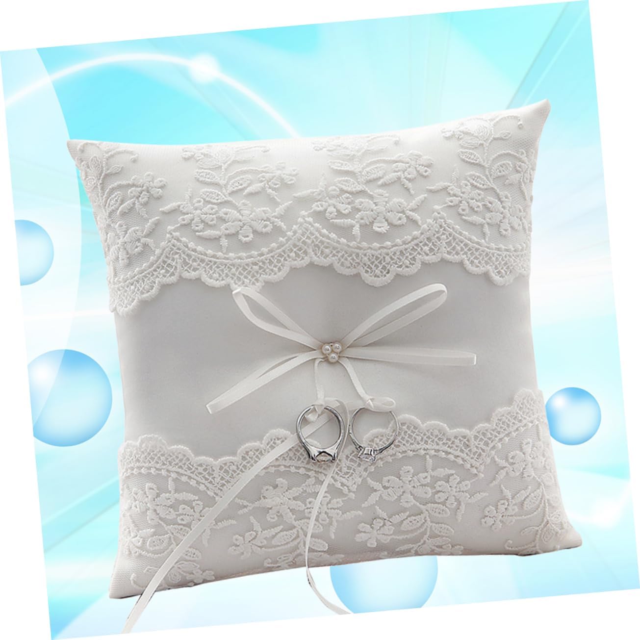 LABRIMP Lace Decorative Bearer Pillow Ribbons for Weddings Engagements and Bridal Ceremonies Elegant Beige Wedding Pillow for Brides and Bridal Showers