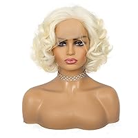 Vista 3 de Peluca corta rubia de encaje frontal de los años 20, cabello sintético rizado, línea capilar natural, rubio platino, pelucas de los años 40 y 50