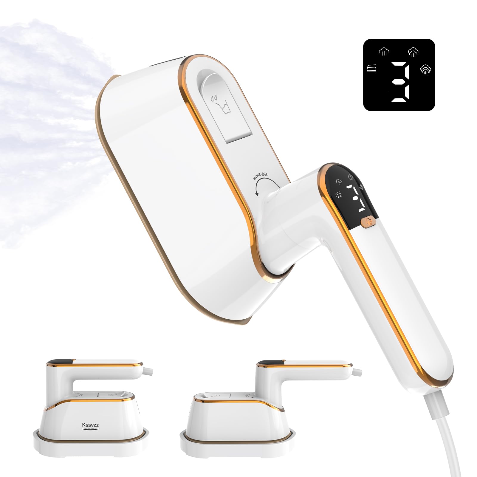 Plancha de vapor portátil de viaje para ropa con pantalla LCD, 4 modos, 1200 W, vaporizador de ropa pequeño, vaporizador de tela de mano para casa, dormitorio, viajes, 120 V, solo blanco