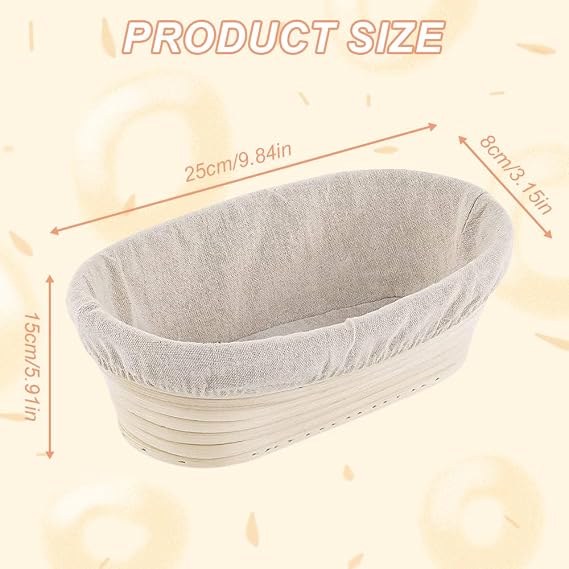 Banneton Bread Proofing Basket, 2Pack 25cm/10Inch Oval Natural Sourdough Proving Basket with Linen Cloth Liner, Rattan Proofing Basket, Sourdough Bread Professional Home Making Tool Kit