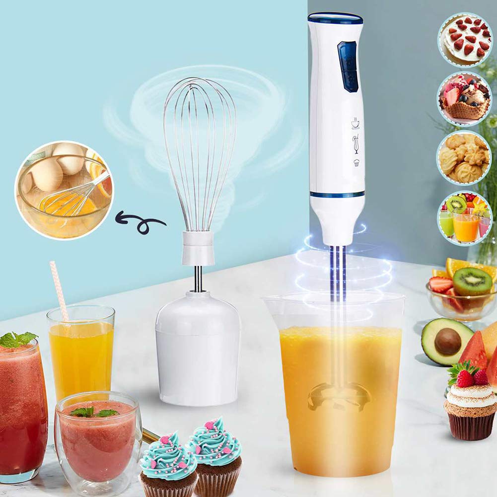 Frullatori elettrici a mano, Smerigliatrice a immersione 3 in 1 con la frusta, Becher da 600 ml, Robot da cucina per frullati, zuppe, alimenti per bambini