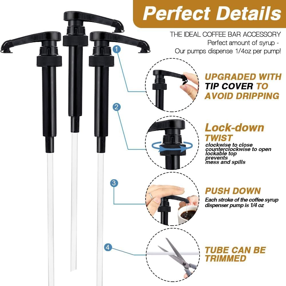 4 pcs Leak Proof Black Syrup Pumps with Cap, Fits 25.4 Oz/750ml Bottles image 4