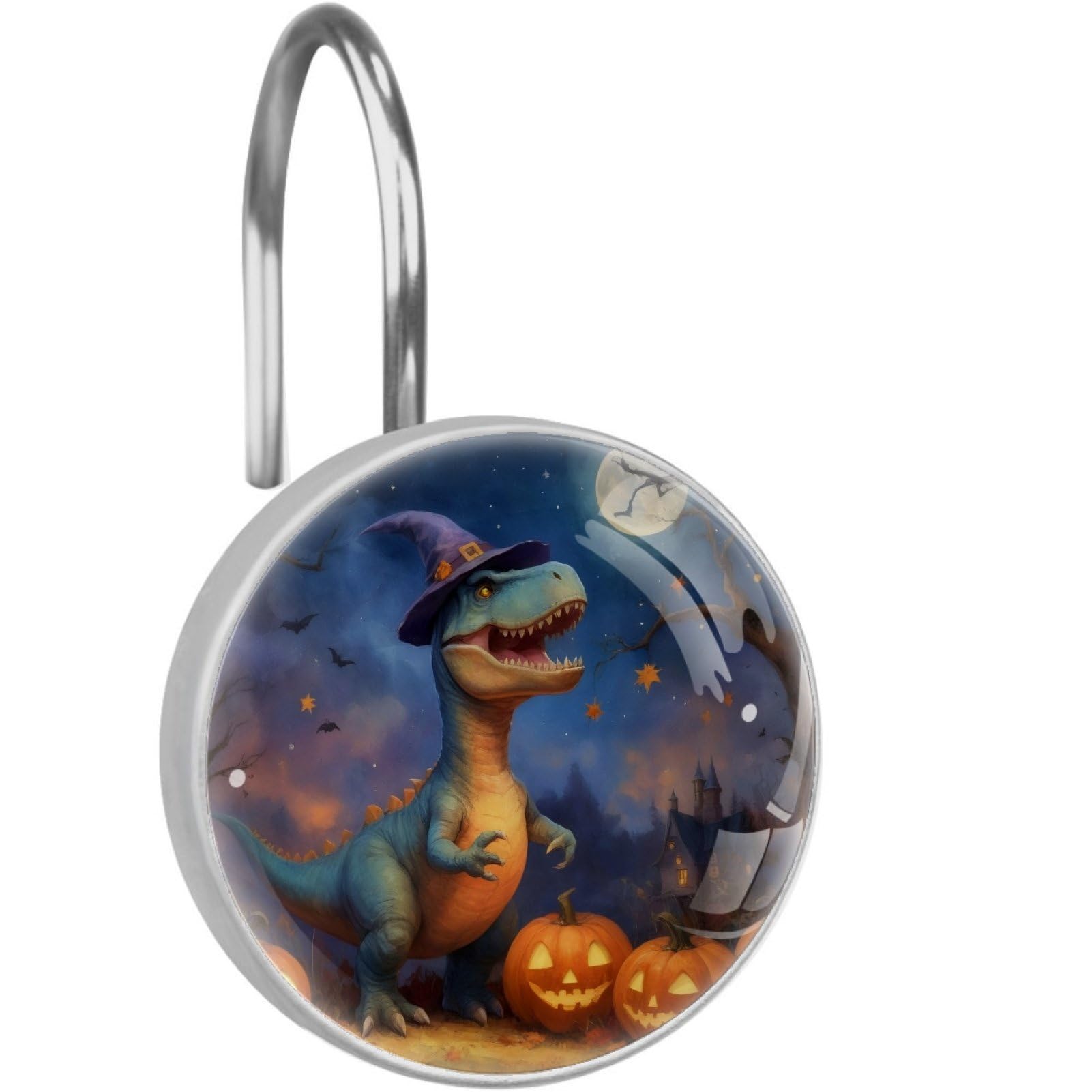 VAPOKF Decorative Shower Curtain Hooks, Halloween Dinosaur Rustproof Stainless Steel Shower Curtain Rings for Bathroom, Shower Curtain Hangers for Shower Rod, 12 Pack