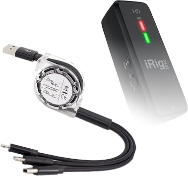 BoxWave Cable Compatible with IK Multimedia iRig Pre HD - AllCharge miniSync, Retractable, Portable USB Cable - Jet Black