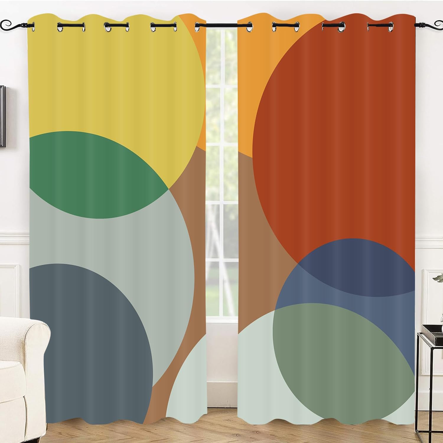 Boho Abstract Green Curtains Mid Century Gray Sage Green Modern Geometric Blackout Curtain for Bedroom Living Room Vintage Aesthetic Minimalist Art Thermal Insulated Drapes for Kitchen Cafe 42x84in
