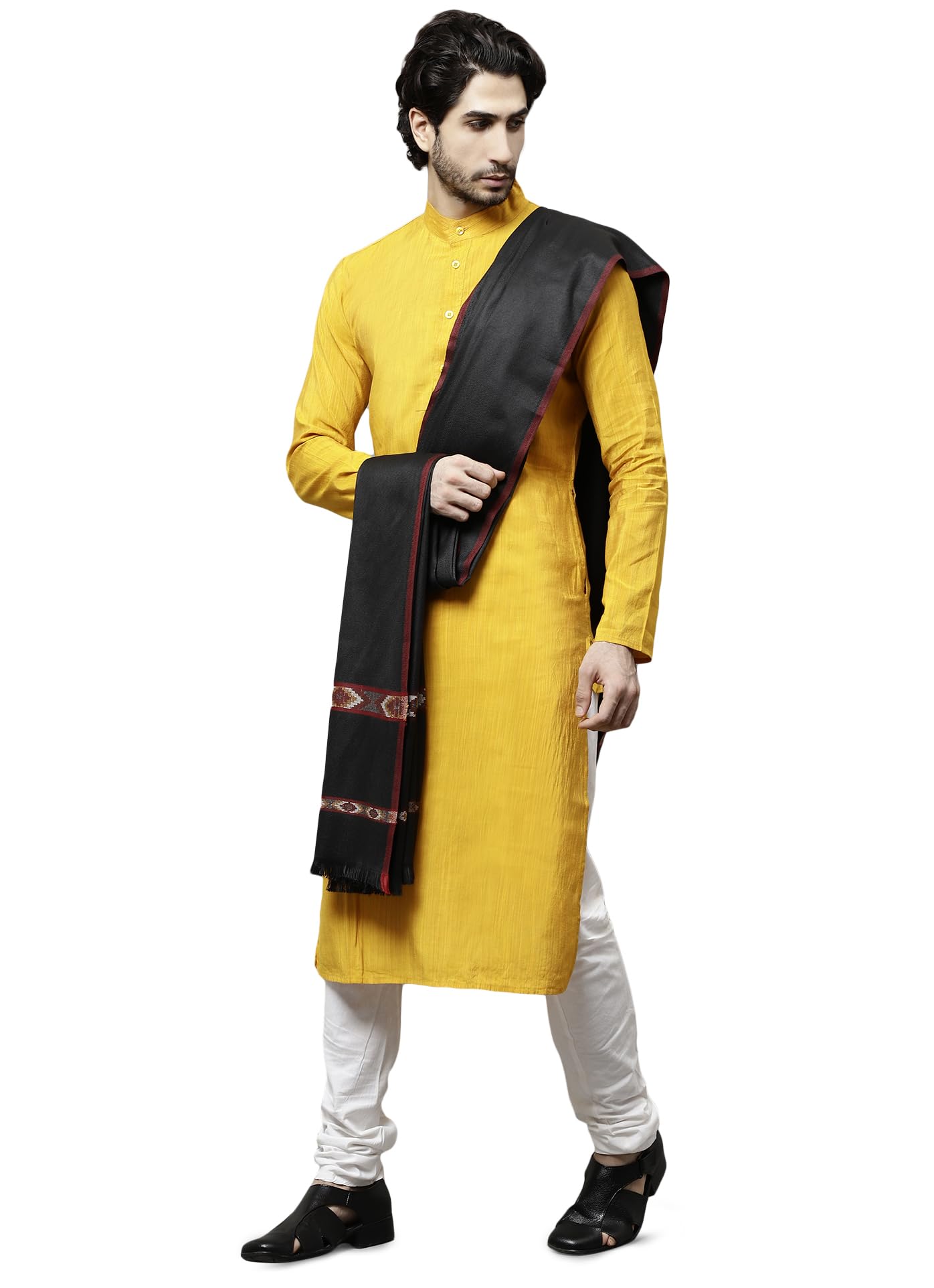Weavers Villa Men's Kullu Design Wool Blend Lohi/Shawl [120 CM X 240 CM] (Black) - Image 4 thumbnail