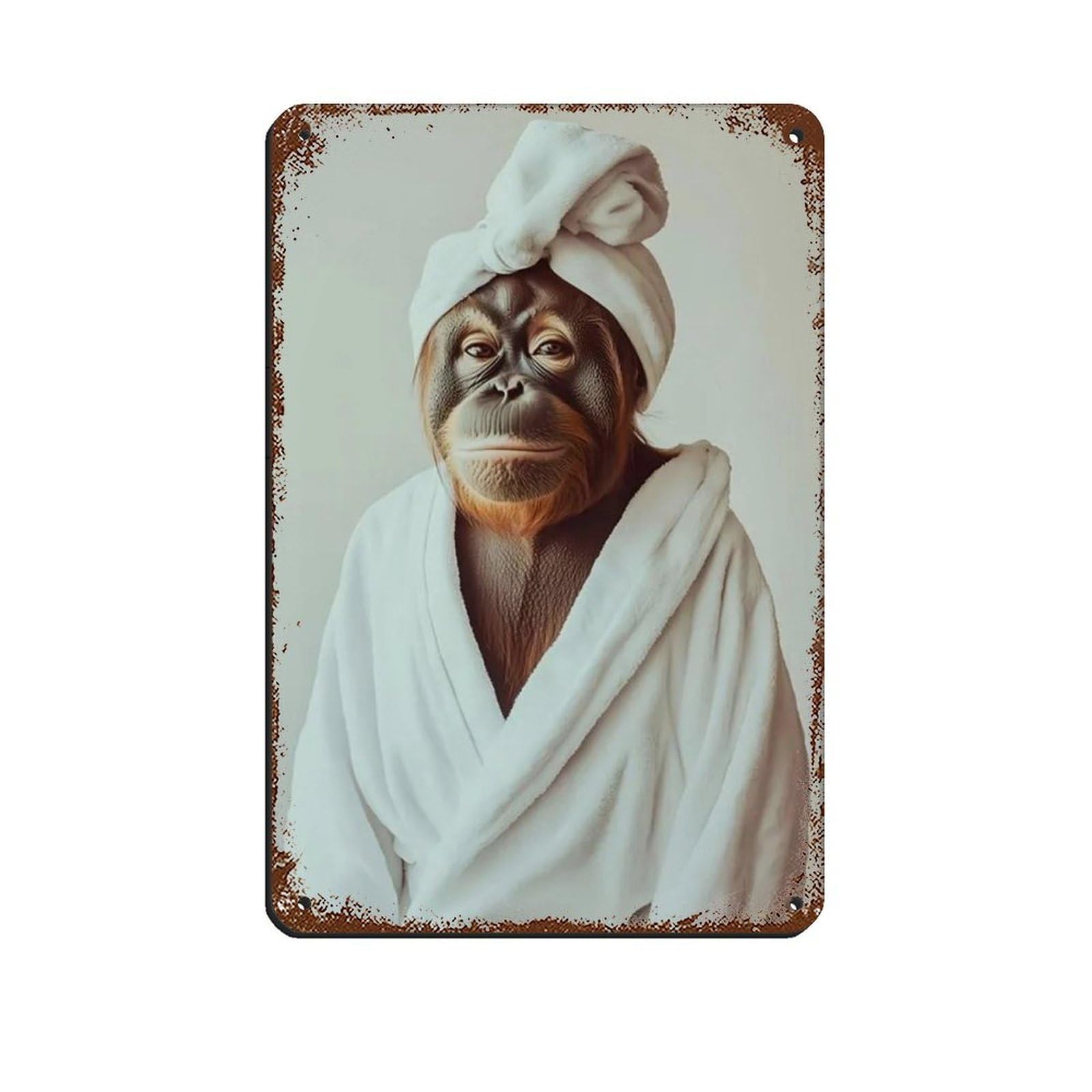 Orangutan Ape Wearing Bathrobe Tin Sign Vintage Metal Pub Club Cafe Bar Home Wall Art Decoration Poster Retro 8x12inch(20x30cm)