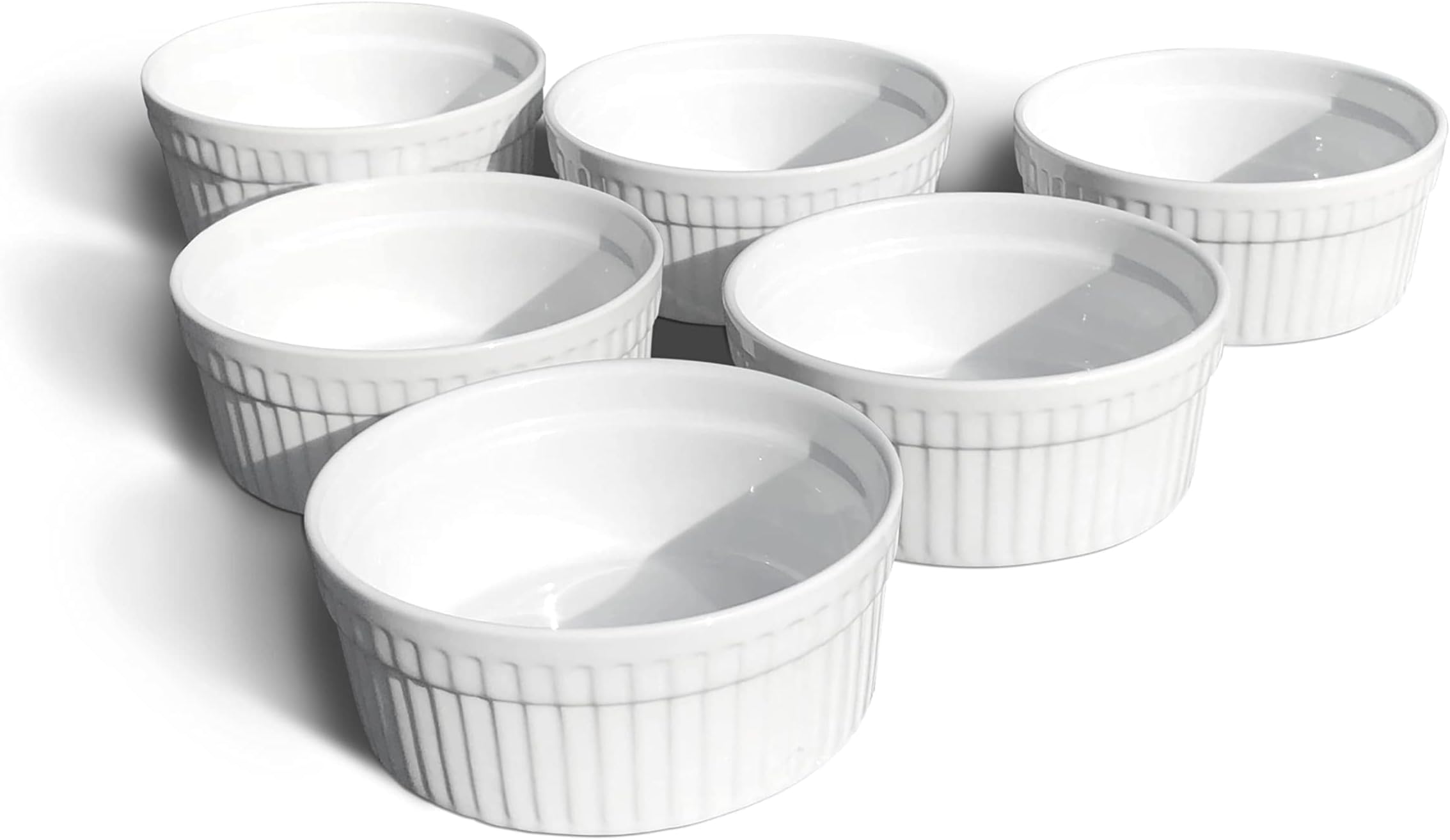 Set of 6 Oven Safe Custard Cups, Porcelain Ramekins for Baking, Souffle, Dessert, Dips, Creme Brulee, Charcuterie Board (6 oz)