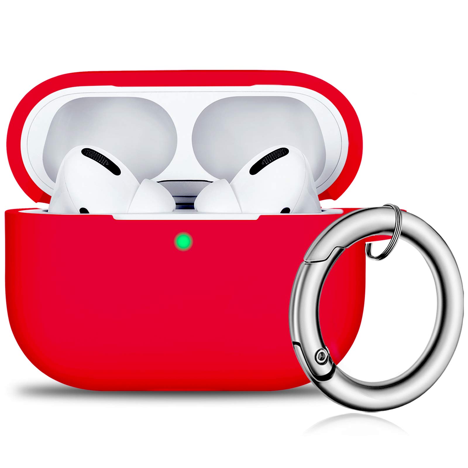 R-fun AirPods Pro Case Cover with Keychain, Full Protective Silicone Skin Accessories for Women Men Girl with Apple 2019 Latest AirPods Pro Case, Front LED Visible-Red