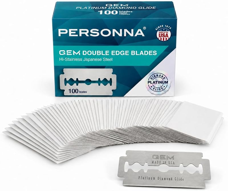 AccuTec Personna GEM Platinum Diamond Glide Lâminas de Barbear Double Edge em Aço Inoxidável, 100 unidades