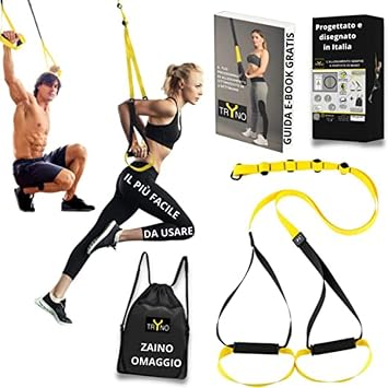 TRYNO TRX ITALIANO, Trx Home Fitness, Suspension Training for the Whole Body, Allenamneto in Suspension, Trx Elastic Fitness, Suspension Straps + Backpack