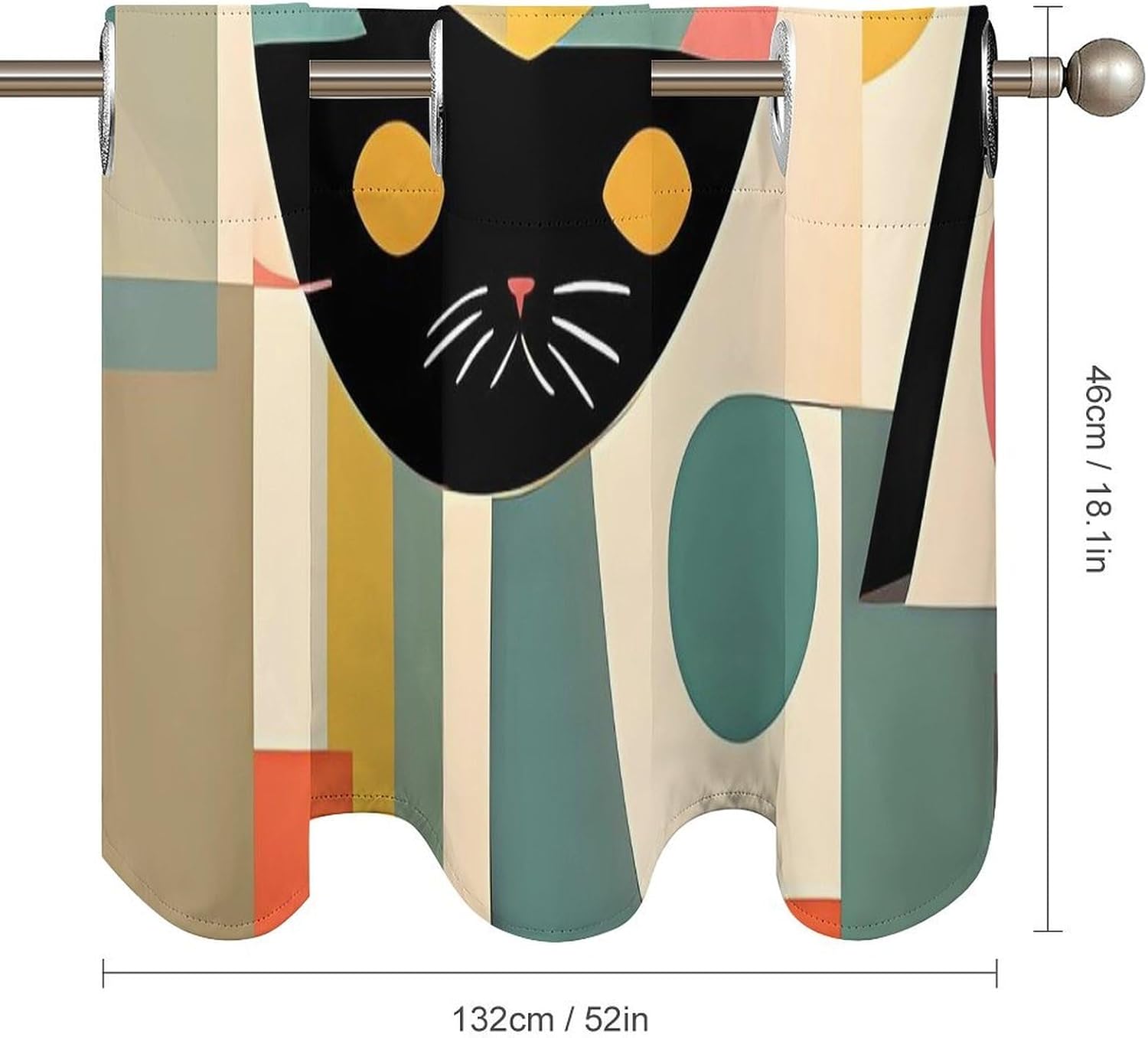 Mid-Century Modern Art Cat Valance for Windows, 2 Pack Kitchen Curtains Modern Home Decor, Soft Blackout Window Curtains for Living Room & Bedroom, 18 X 52 Inch