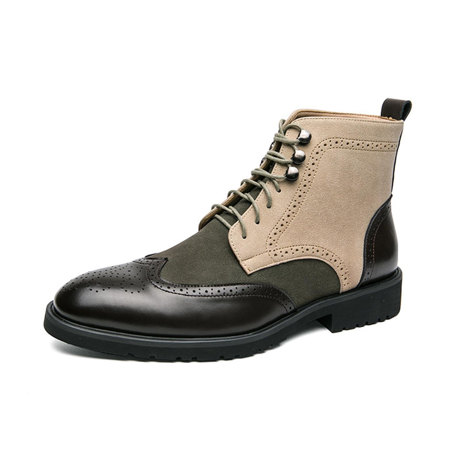 Stivaletti Uomo Pelle PU Brogue Vintage Stringate Scarpe Eleganti