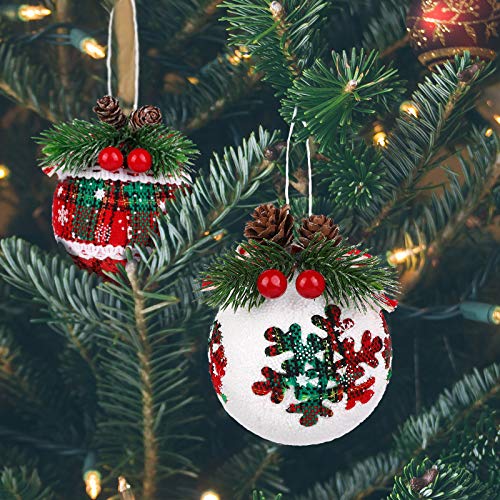 Adxco 6 Pieces Christmas Hanging Ornaments Plaid Pattern Burlap Ornaments Foam Christmas Tree Decorations Assorted Styles For Festive Decorations #TOP6