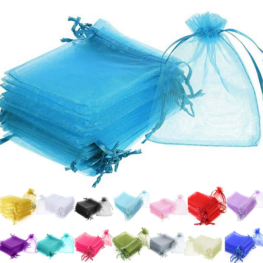 Time to Sparkle 50 Pieces Pouches Organza Gift Bags Oragnza Wedding Favour Bags Jewellery Packing (Aqua, 10x15cm)