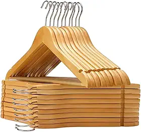 【Cozena】 Kit 10 Unidades Cabide de Madeira Premium – Elegância, Resistência e Organização - Gancho metálico resistente e giratório - Evita marcas, vincos e deformações