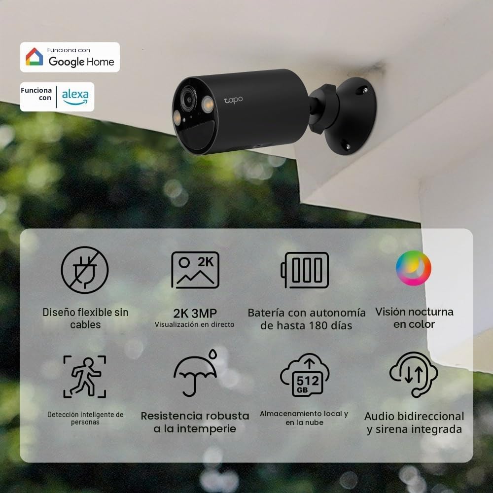 Tapo C411 - Cámara vigilancia WiFi Exterior, 2K, 180 Días de Batería, Negro | Detección de Movimiento y Personas. Visión Nocturna a Color. IP65. App Tapo.