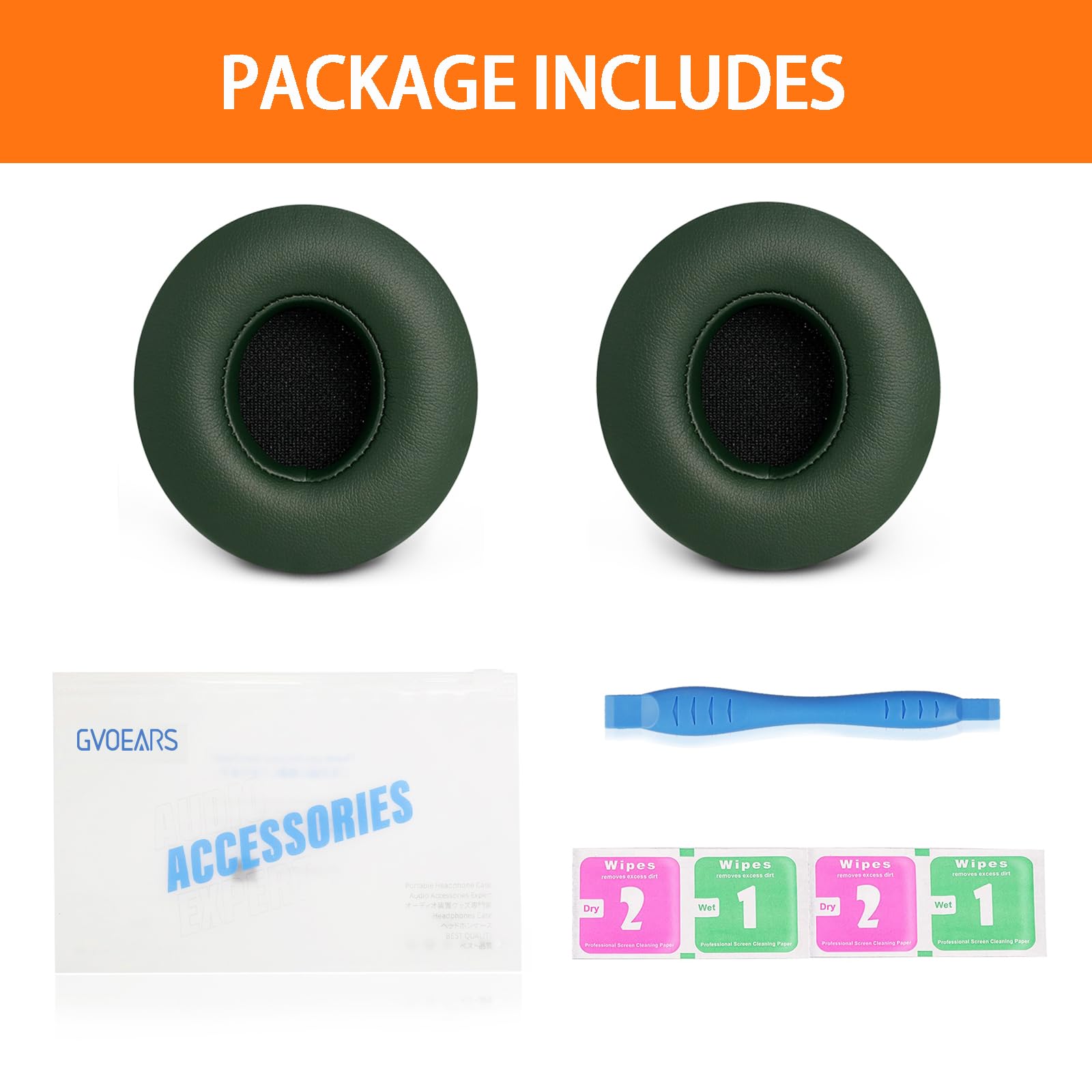 GVOEARS - Almohadillas de repuesto para auriculares inalámbricos Beats Solo 2/3 con cable con espuma viscoelástica de cuero suave con aislamiento de ruido (verde negruzco)