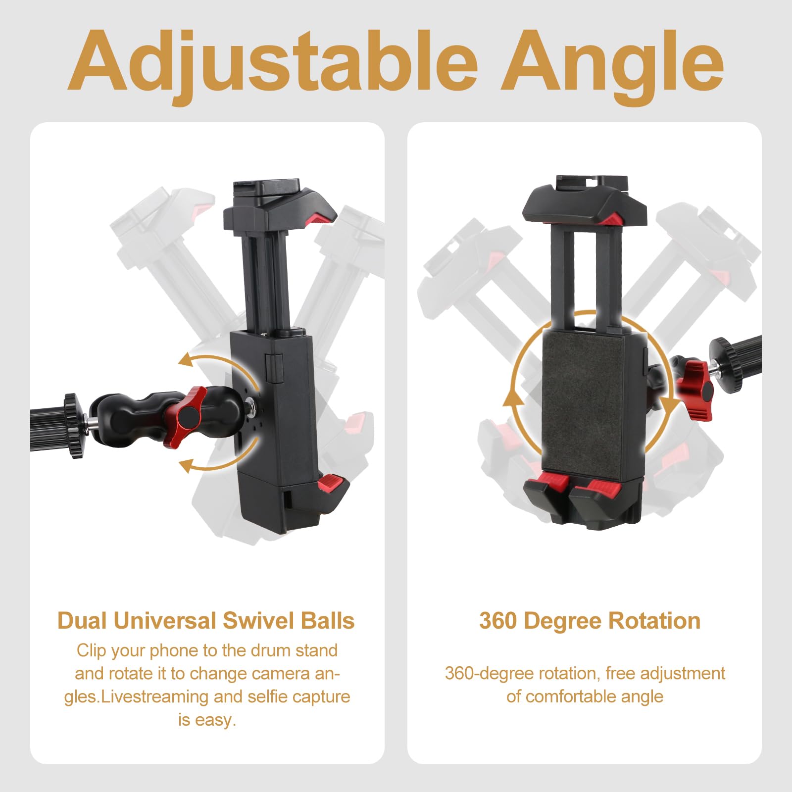 RANMING Support de téléphone à angle réglable pour batterie - Support de téléphone pour enregistrement, batterie électronique - Compatible avec smartphones et tablettes