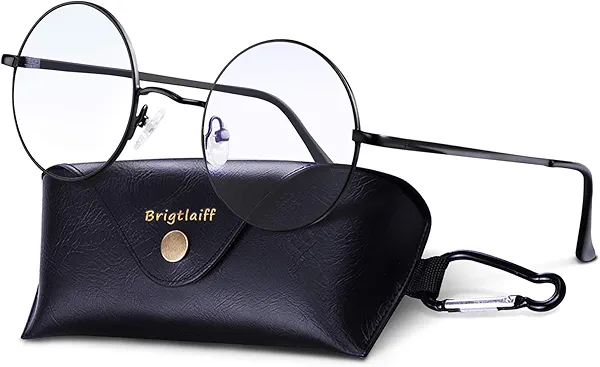 Brigtlaiff Round Blue Light Blocking Glasses for Men Women, Computer Gaming TV Glasses Anti Eyestrain with Metal Frame
