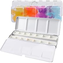 Empty Watercolor Tin Palette with 12 Full Pans, Metal Travel Watercolor Palette with Large Mixing Space, Portable Compact Empty Watercolor Palette for Plein Air & Studio Painting
