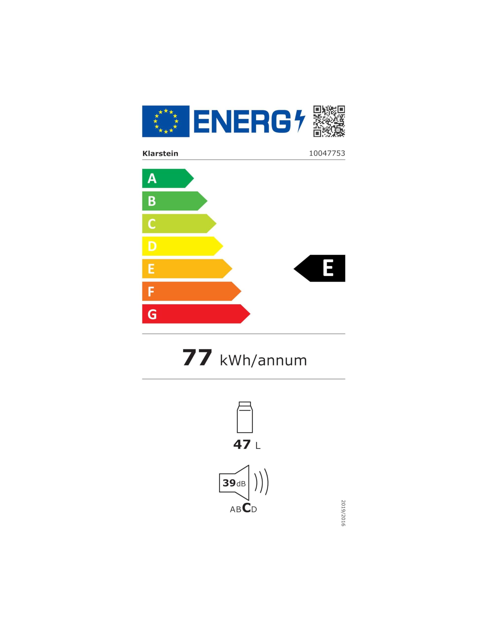 KLARSTEIN Frigo Vetrina Bibite 47L - Porta in Vetro a Specchio, LED, Temperatura 0-13°C, 2 Ripiani Removibili, Frigorifero Vetrina Bibite, Design Moderno