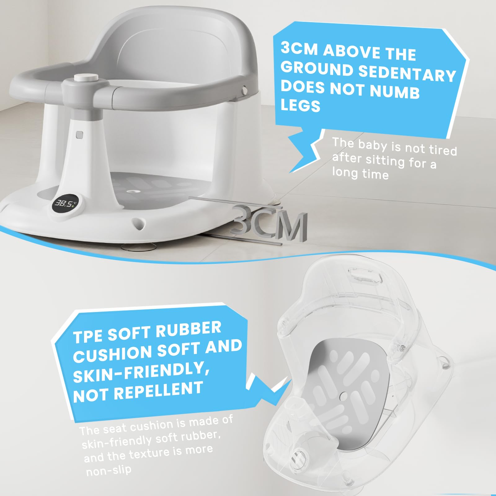 UBRAVOO Baby Badesitz für Babys von 6 bis 24 Monaten, aufrecht sitzender Badesitz, rutschfester Baby-Badewannensitz mit 4 Saugnäpfen, tolles Geschenk zur Geburt für Neugeborene und junge Mütter (Grau)